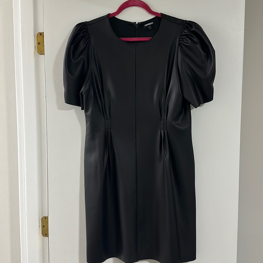 Leather Puff Sleeve Sheath Dress